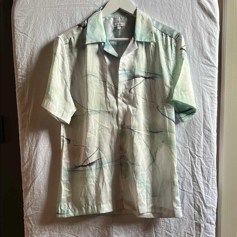 Reiss Light Green Abstract Casual Button Down Shirt